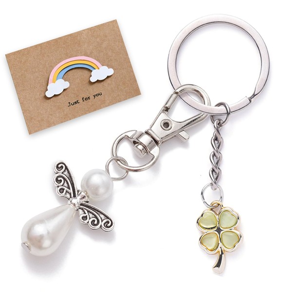 Yeomju Pack of 2 Key Fobs Clover and Guardian Angel