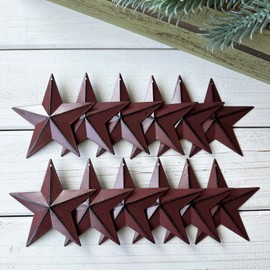 MGSYPHOME 3.8 Inch Metal Star, Barn Star for Home Decoration, Country Rustic Primitive Vintage Gifts Black Metal Barn Star Wall/Door Decor, Set of 12, Set of 12. (Matte Burgundy)…