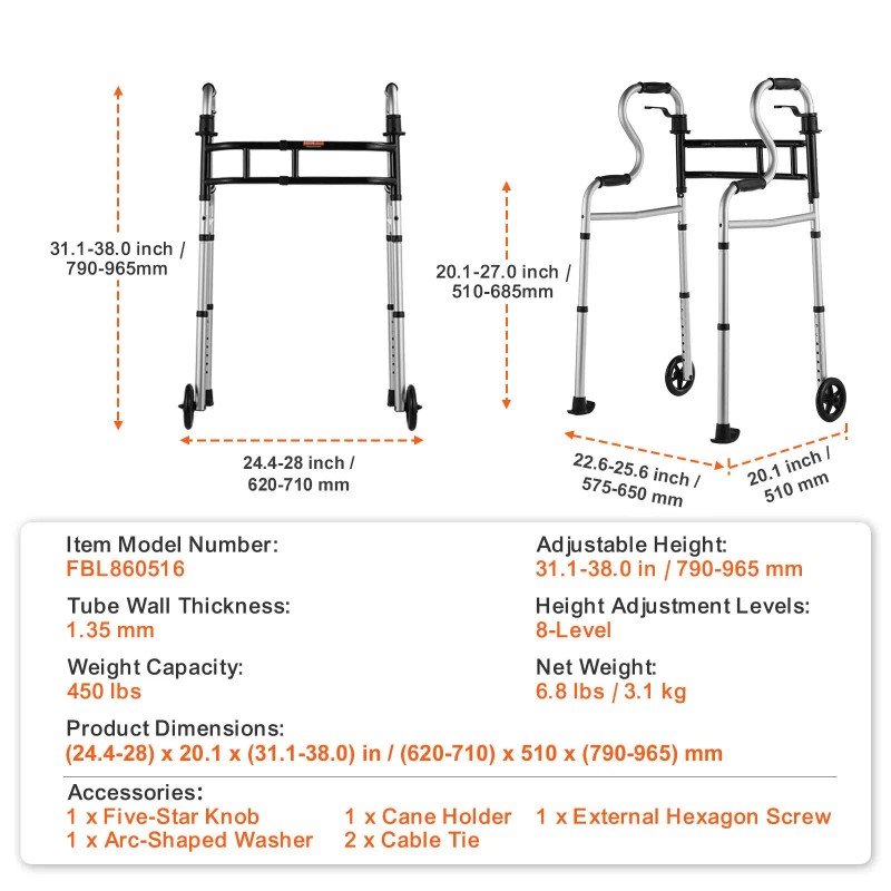 3-in-1 Adjustable Height & Width Lightweight Aluminum Folding Walker on