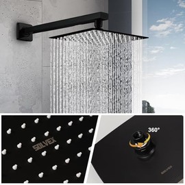 SOLVEX Cabezal de Ducha de Lluvia Negro-8 Pulgadas Gran Regadera Cuadrada Acero Inoxidable, Regaderas para Baño, Boquillas de Silicona Anti-Obstrucción para Aumentar la Presión, SP-50018-3
