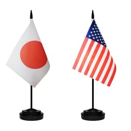 USA American & Japan Japanese Desk Flags, US Japan Table Flag, Small Mini American & Japanese Twin Table Office Flag, Miniature Japanese and US Desktop Flag With 13" Solid Black Pole, Black Base