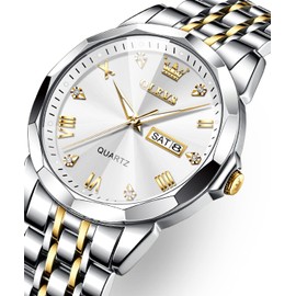 OLEVS Watches for Men Diamond Casual Stainless Steel Luxury Business Dress Classic Date Analog Quartz Wrist Watches Waterproof Luminous