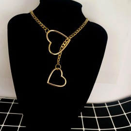 Heart O-ring Slip Chain Necklace for Women,Adjustable Lariat Y-Necklace for Men,Punk Gothic Stainless Steel Cuban Necklace for Women Girls,Size 24 '' 29 '' 34 ' (29, Gold)