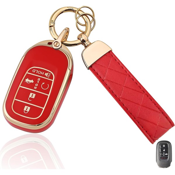 Aoocar TPU Key Fob Cover with Leather Keychain, Compatible with