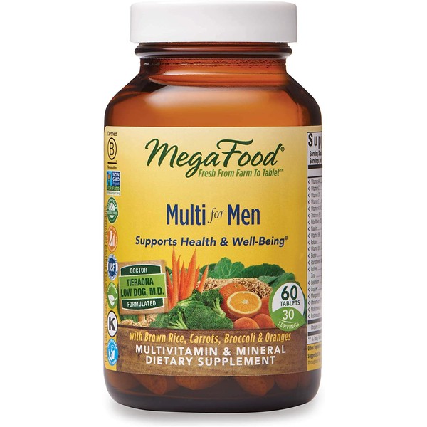 MegaFood Multi for Men - Men's Multivitamin for Optimal Health and Well-Being - With B Complex Vitamins - Gluten Free, Non-GMO, Dairy Free, Soy Free - 60 Tablets
