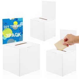 ASTER Cardboard Ballot Box 3 Pack - Suggestion Box Raffle Box Ticket Box Charity Box Large Cardboard Boxes with Slot Removable Header - Ideal for Donation, Fundraising, Vote and Wedding