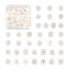 Craftdady 92pcs Freshwater Shell Alphabet Pendants Flat Round White Shell with A-Z Letter Number Bead Charms 11mm for Name Bracelets Necklaces Earrings Jewelry Crafts Making
