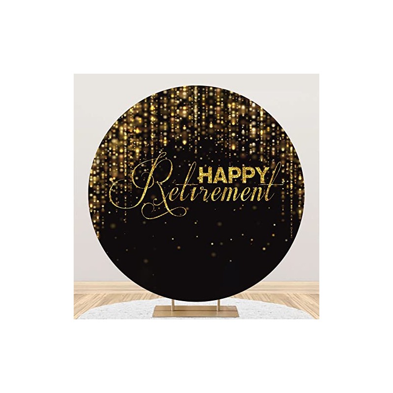 Yeele 7.5x7.5ft Happy Retirement Round Backdrops Cover Black and Gold