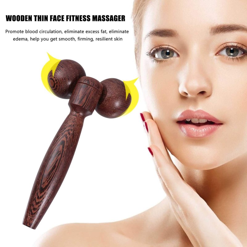 Wooden Massage Roller with Handle Body Muscle Relaxing Face Massager