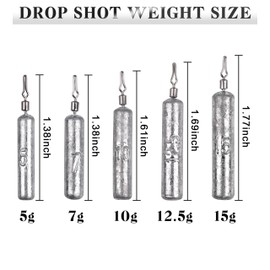 30pcs Fishing Weights Sinkers Lead Pencil Drop Shot Weights Kit Skinny Lead Drop Shot Rig Rotating Weight Fishing Tackle 5g 7g 10g 12.5g 15g