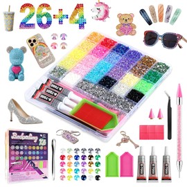 40,000+ Pcs Resin Jelly Rhinestones Bedazzling Kit,3mm Flatback Rhinestones (26 Colors+4X Ex-Silver) with Dual-Head Pen & 3 Pcs B7000 Glue, All-in-One Bedazzler Kit for DIY Arts & Crafts Gifts