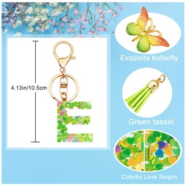 TTYY Initial Letter Keychains for Girls Women Pink Purple Green Cute Butterfly Heart Keychain for Backpack School Bag (green heart Letter E)