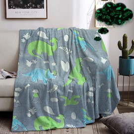 MIQEBX Cuddly Blanket Children, Dinosaur Blanket, Cuddly Blanket, Soft Microfibre Flannel Blanket, Dinosaur Gift for Children Boys (Dinosaur -A, 150 x 200 cm)