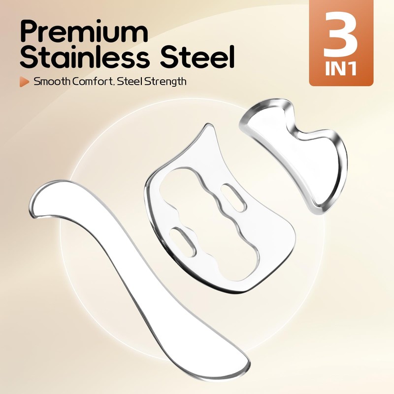 H-Brotaco 3 in 1 Stainless Steel Muscle Scraper Tools Set,