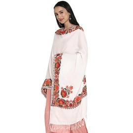 Zamour Women Embroidered Large Scarf Wrap Faux Pashmina Wool, Indian Kashmiri Oversized Winter White Scarves Wraps Stole Shawl