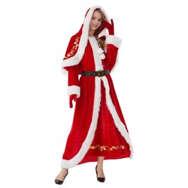 Boveco Mrs. Claus Costume for Women 4PCS Christmas Outfits Adult Santa Dress with Cape Belt Gloves for Xmas Party Holiday 3XL