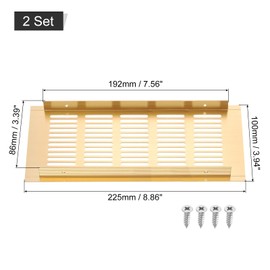 sourcing map Air Vents Cover, 2Pcs 225 x 100mm - Aluminum Alloy Mesh Air Return Vent Cover, Rectangle Louvered Ventilation Grille for Shoe Cabinet Wardrobe (Gold)