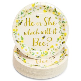 Bee Paper Plates for Gender Reveal Party (7 In, 48 Pack)