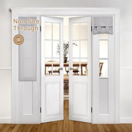 HOMEIDEAS Non-See-Through Sidelight Curtains for Front Door, Privacy Semi Sheer French Door Window Curtains, Light Filtering Drapes with Tie Up for Small Window, 1 Panel, Light Grey, W12 X L40 Inch