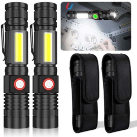 USB Rechargeable Flashlight, Magnetic LED Flashlight, 2000 Lumen Super Bright LED Tactical Flashlight with Cob Worklight,Waterproof,Zoomable Small LED Flashlight for Camping, Flashlight with Holsters