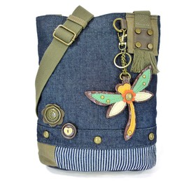 Chala Patch Cross-Body Women Handbag, Blue Denim Canvas Messenger Bag - Dragonfly Denim