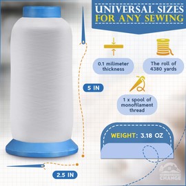 Nylon Monofilament Thread - Clear White Invisible Fishing Line Transparent Sewing Threads for Quilting Blind Stitch Floss Jewelry String for Hanging Decorations Thick Beading Wire for Seed Bead