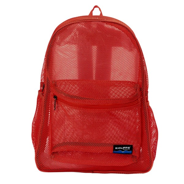 Mochila de malla resistente clásica para estudiantes, duradera, transparente, bolsa de gimnasio, correas acolchadas, Rojo -, Una talla, Mochilas Daypack