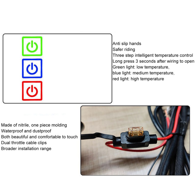 1 Pair Handlebar Heated Grip 3 Level Temperature Adjustment Electric
