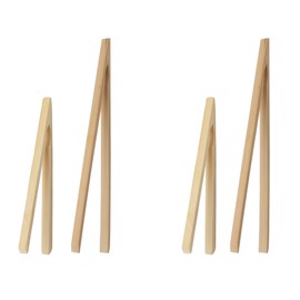 HIC Kitchen Toast Tong Set, Natural Bamboo, 4-Piece Set, Includes 2 Each 6.5 and 12-Inch Tongs