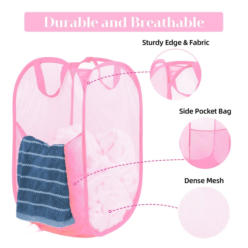 Durable Collapsible Laundry Baskets - Reinforced Mesh Pop Up Laundry