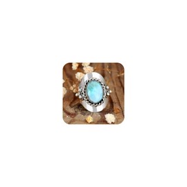 LRGKMCWTOB 925 Silver Ring Bohemian Jewelry Emerald Ring Silver Bohemia Turquoise Ring Women Oval Gemstone Boho Jewelry Vintage Sterling Silver Ring Turquoise Moonstone Rings (Size 9）