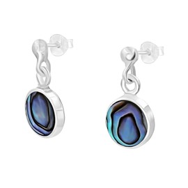 Silverly Sterling Silver Round Abalone Shell Drop Earrings - Fashionable Disc Gemstone Dangle Earrings for Women - Geometric Birthstone Studs - Boho Jewellery - 925 Silver Birthday Gift for Her