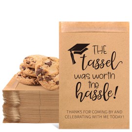 JarThenaAMCS 100Pcs Graduation Candy Cookie Treat Bags Self Adhesive The Tassel Was Worth The Hassle Congrats Grad Kraft Buffet Gift Bags for 2025 Class School Party Supplies, 5.1 x 7.1 Inch