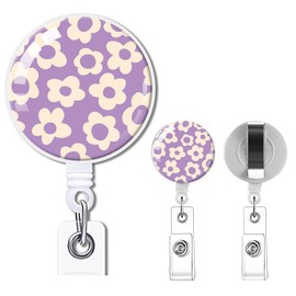 2 Pack Retractable Badge Holders Cute Badge Reel Badge Clip ID Card Holders for Student Office Worker Doctor Nurse Teacher(Groovy Flowers)