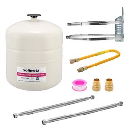 Solimeta 4.5 Gallon Potable Water Expansion Tank with Adjustable Wall Bracket & Gas Water Heater Installation Kit (24" Stainless Steel Hoses 3/4" FIP + 24" Gas Connector)