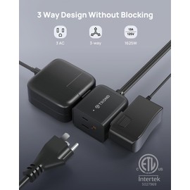 TROND Flat Extension Cord 10ft - Right Angled Flat Plug Power Strip, ETL Listed, 3 Plug Extension Outlets, Three Prong, SPT 16/3 Gauge Cable, 13 Amps, Compact for Indoor Home Office Kitchen, Black