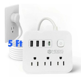 Mbbs Surge Protector Power Strip with USB C, 1200J Protection, Heavy Duty Extensio