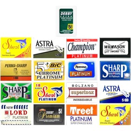100 Quality Double Edge Razor Blades Sampler (17 Different Brands: Astra, WiIkinson, Derby, Personna, Sharp, Shark)