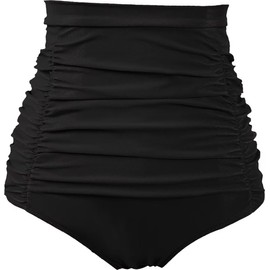 COCOPEAR Women's Ruched High Waisted Bikini Bottom Retro Vintage Swim Short Tankinis Black 2XL/14-16