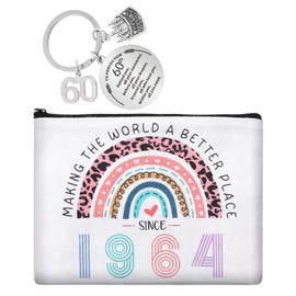 Radsocken 60th Birthday Gifts for Women Makeup Bag Gifts Rainbow Make Up Bag White Small Travel Gifts Retirement Leaving Gifts Inspirational Keyring Thank You Gifts for Women Teacher