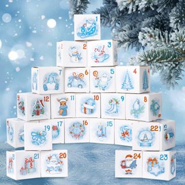 BETESSIN Advent Calendar for Filling Boxes - 24 Advent Calendar Boxes 7 x 7 x 7 cm - Christmas Calendar for Filling - Small Boxes for Advent Calendar Fill Yourself (White/Blue)