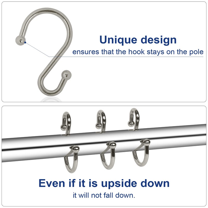 Metal Shower Curtain Hooks, Set of 12, Rust Proof Shower
