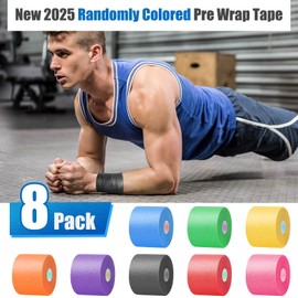 New 2025 8-Pack Randomly Colored Pre Wrap Tape, Premium Prewrap Athletic Tape for Hair Soccer, Sports Pre-Wrap Foam Underwrap Headbands