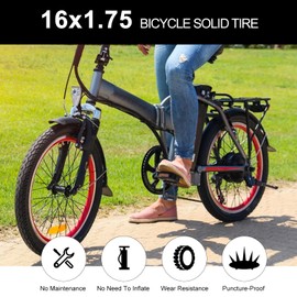 16x1.75 Bicycle Solid Tire, 16 inch Electric Bike Tubeless Solid tire [Puncture-Proof Anti-Skid Wear-Resistant] (2 Pack)