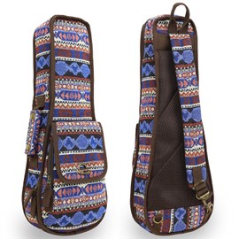 21" Soprano Ukulele Gig Bag Backpack, Padded Protection Bohemia Pattern Tribal Fabric - Blue Multi Colors