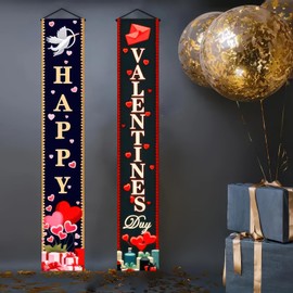 BlissYard Happy Valentine's Day Banner Backdrop Background Banner 70x12 Inch Holiday Door Banner Happy Valentines Day Banner for Romantic Outdoor Decorations