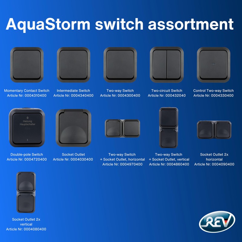 REV - AquaStorm Wet Room Socket 2-Way Surface-Mounted IP55, Double