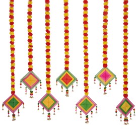 Marubhumi Artificial Marigold Flower Strands Garland for Diwali Decor,5 Feet Long Strands, Garland for Decoration, Diwali Decorations for Home, Christmas Decor Wedding Decor, Yellow & Red - 5 PCS