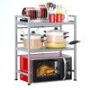 PUSDON Microwave Oven Rack, Adjustable Shelf Organizer 3-Tiers with 3 Hooks, & 160lbs Capacity for Kitchen Counter, Silver Grey