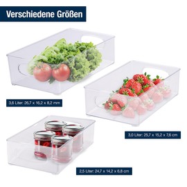 Rosenstein & Söhne Refrigerator Storage: Set of 6 Refrigerator Organizers, Stackable, 3 Sizes, BPA Free (Refrigerator Storage Boxes, Kitchen Storage)
